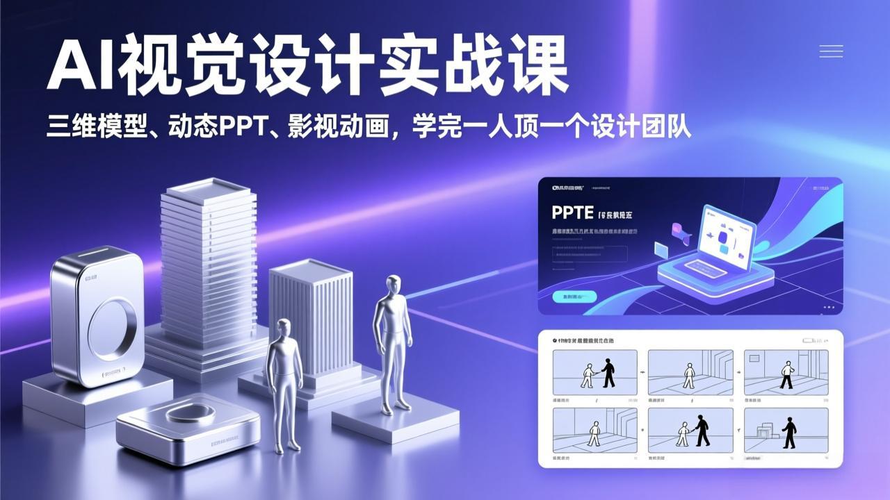 AI视觉设计实战课，三维模型、动态PPT、影视动画，学完一人顶一个设计团队-鼎誉项目网
