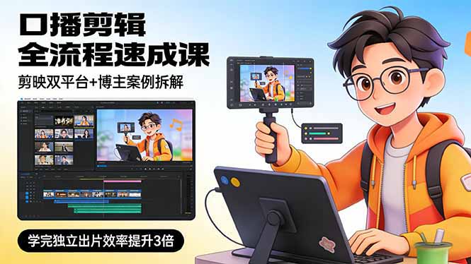 口播剪辑全流程速成课，剪映双平台+博主案例拆解，学完独立出片效率提升3倍-鼎誉项目网