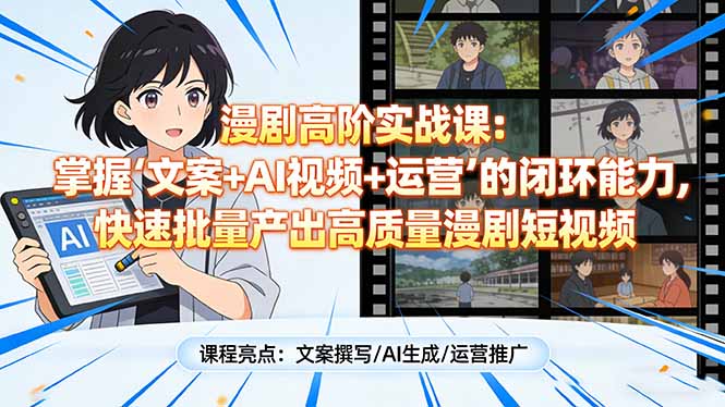 漫剧高阶实战课：掌握“文案+AI视频+运营”的闭环能力，快速批量产出高质量漫剧短视频-鼎誉项目网