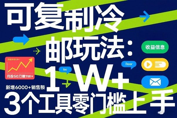 可复制冷邮件玩法：月投50刀賺1W+，新增6000+销售额，3个工具零门槛上手-鼎誉项目网