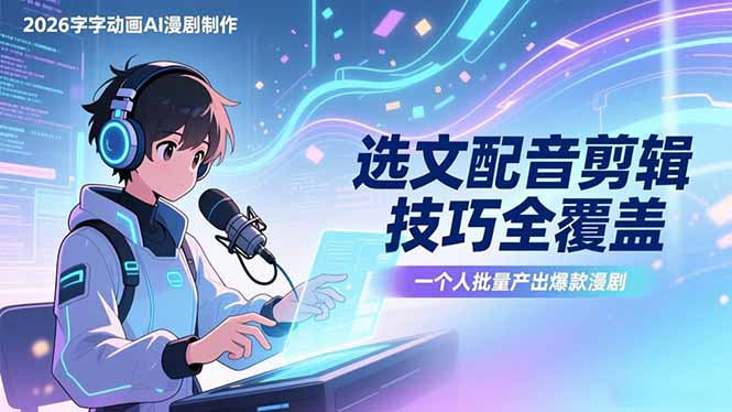 2026字字动画AI漫剧制作-1期，选文配音剪辑技巧全覆盖，一个人就能批量产出爆款漫剧-鼎誉项目网
