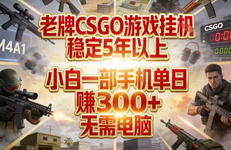 老牌CSGO游戏挂G，稳定5年以上，小白一部手机单日賺3张+，无需电脑【揭秘】-鼎誉项目网