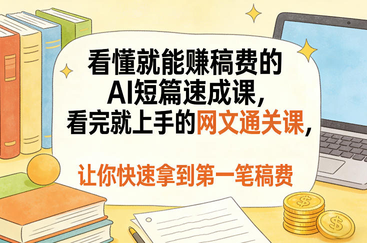 看懂就能賺稿费的AI短篇速成课，看完就上手的网文通关课，让你快速拿到第一笔稿费-鼎誉项目网