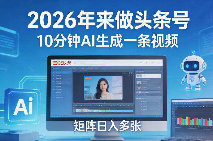 2026年来做头条号，10分钟AI生成一条视频，矩阵日入多张-鼎誉项目网
