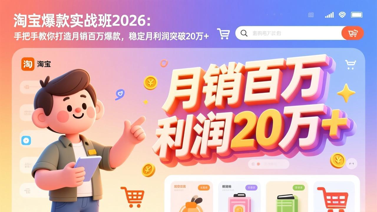淘宝爆款实战班-2026年3月更新：手把手教你打造月销百万爆款，稳定月利润突破20万+-鼎誉项目网