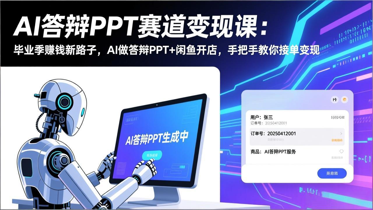 AI答辩PPT赛道变现课：毕业季赚钱新路子，AI做答辩PPT+闲鱼开店，手把手教你接单变现-鼎誉项目网