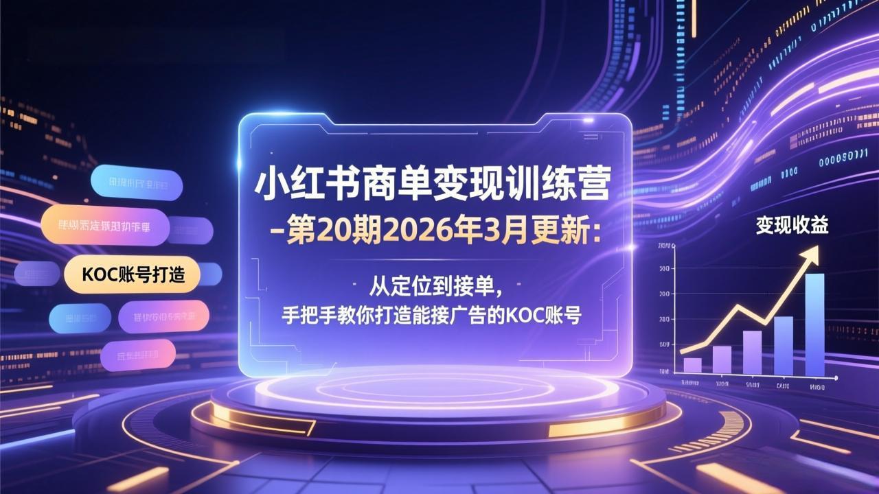 小红书商单变现训练营-第20期26年3月更新：从定位到接单，手把手教你打造能接广告的KOC账号-鼎誉项目网