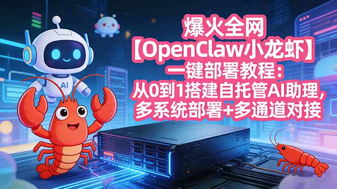 爆火全网【OpenClaw 小龙虾】一键部署教程：从0到1搭建自托管AI助理，多系统部署+多通道对接-鼎誉项目网