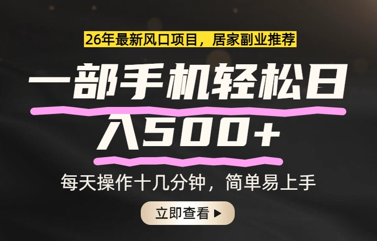 26年居家副业首选，一部手机轻松日入500+，长期稳定可做-鼎誉项目网