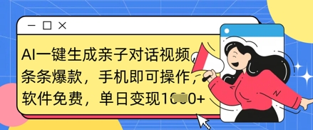 AI一键生成亲子对话视频，条条爆款，一部手机即可操作，单日变现数张-鼎誉项目网