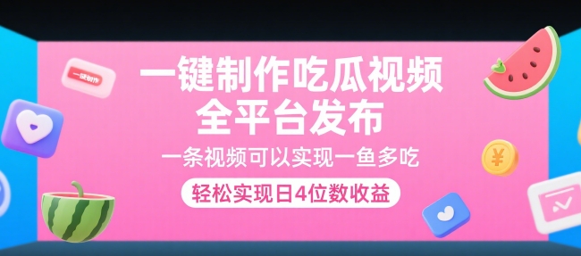 一键制作吃瓜视频，全平台发布，一条视频可以实现一鱼多吃，轻松实现日4位数收益【揭秘】-鼎誉项目网