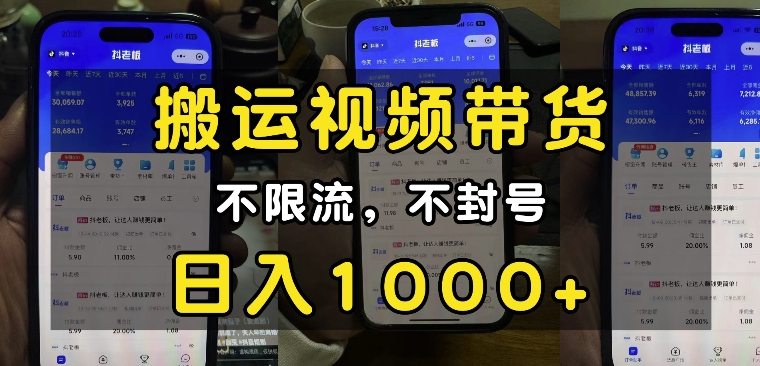 “小白必看”搬运视频带货玩法，不限流，不封号，纯自然流，日入1k-鼎誉项目网