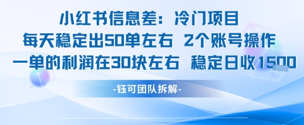 小红书信息差冷门项目一单利润30块每天稳定1.5k左右2个账号操作-鼎誉项目网