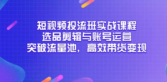 短视频投流班实战课程，选品剪辑与账号运营，突破流量池，高效带货变现-鼎誉项目网