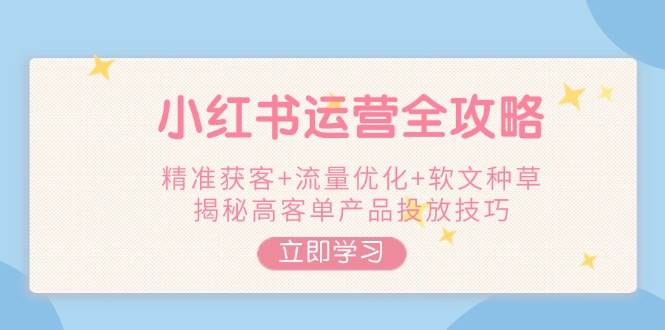 小红书运营全攻略，精准获客+流量优化+软文种草，揭秘高客单产品投放技巧-鼎誉项目网