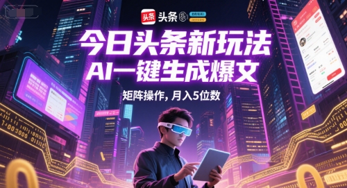 今日头条新玩法，AI一键生成爆文，矩阵操作，月入5位数-鼎誉项目网