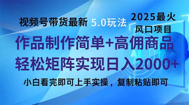 视频号带货最新5.0玩法，作品制作简单，当天起号，复制粘贴，轻松矩阵…-鼎誉项目网
