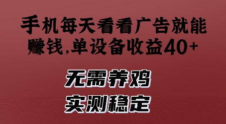 手机每天看看广告就能挣钱，单设备收益40+，无需养鸡，实测稳定【揭秘】-鼎誉项目网