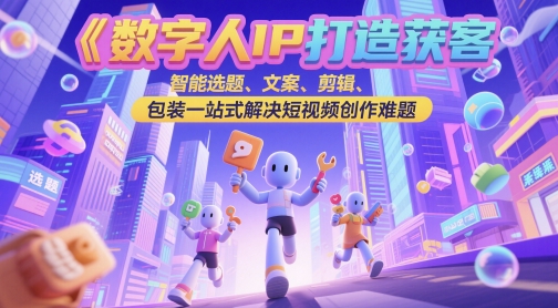 数字人IP打造获客变现实操课，智能选题、文案、剪辑、包装一站式解决短视频创作难题-鼎誉项目网