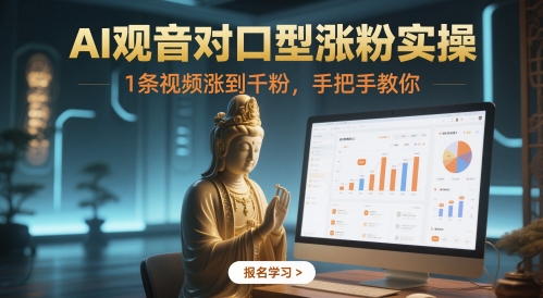 AI观音对口型涨粉实操，1条视频涨到千粉，手把手教你-鼎誉项目网