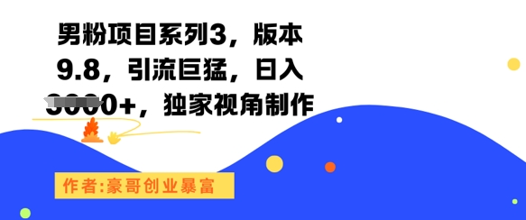 男粉项目系列3，版本9.8，引流巨猛，日入1k+，独家视角制作-鼎誉项目网