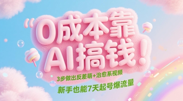 0成本靠AI搞钱！3步做出反差萌+治愈系视频，新手也能7天起号爆流量-鼎誉项目网