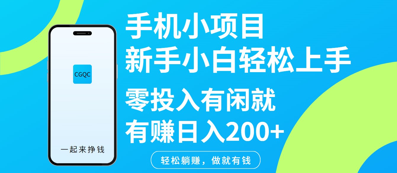 手机小项目新手小白轻松上手零投入有闲就有赚日入200+-鼎誉项目网