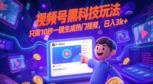 视频号黑科技玩法，只需10秒一键生成热门视频，日入3k+【揭秘】-鼎誉项目网