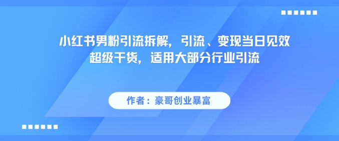 小红书男粉引流拆解，引流、变现当日见效超级干货，适用大部分行业引流-鼎誉项目网