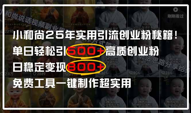 小和尚2025年实用引流秘籍！单日轻松引500+高质量创业粉，日变现800+，…-鼎誉项目网