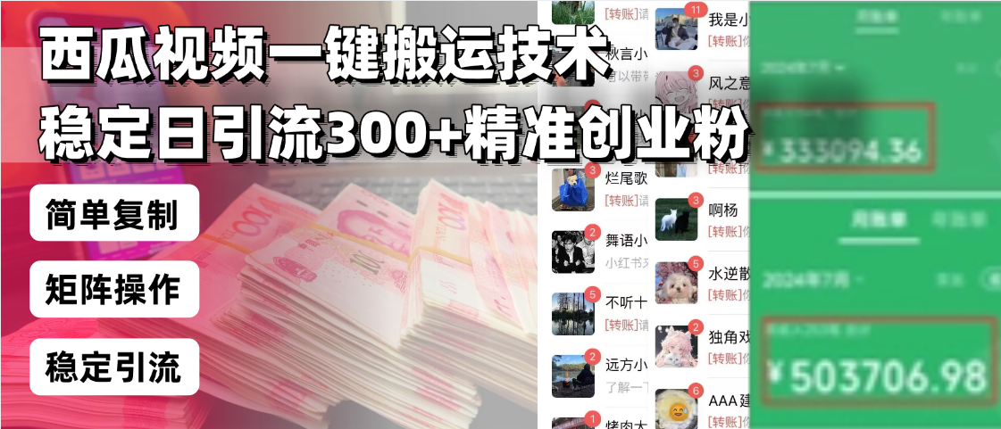 西瓜视频一键搬运技术，稳定日引流300+精准创业粉，简单可复制给团队，…-鼎誉项目网
