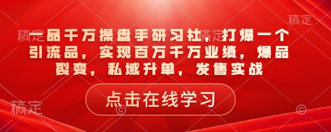 一品千万操盘手研习社，打爆一个引流品，实现百万千万业绩，爆品裂变，私域升单，发售实战-鼎誉项目网