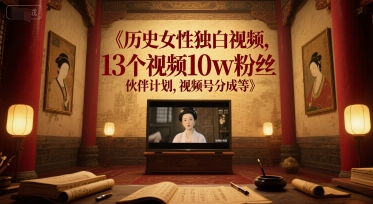 历史女性独白视频，13个视频10w粉丝，伙伴计划，视频号分成等-鼎誉项目网