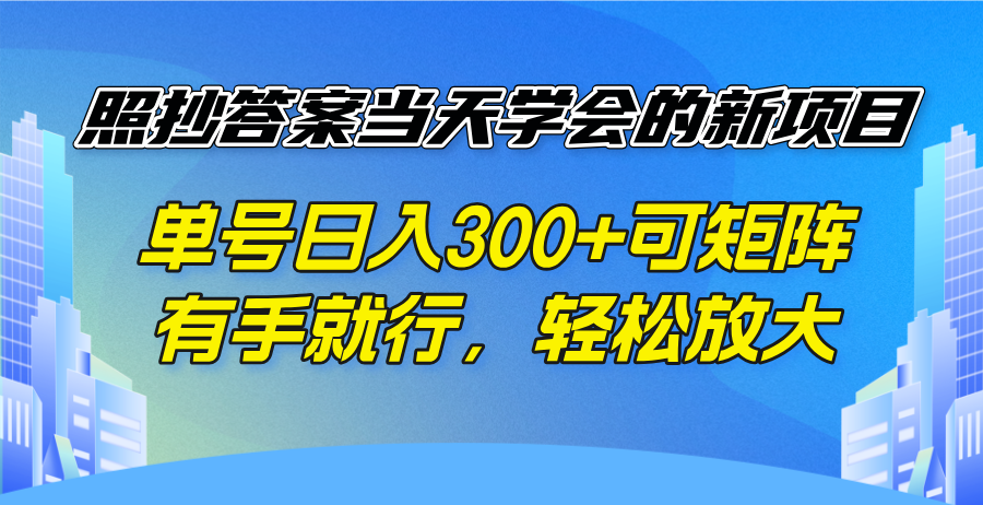 照抄答案当天学会的新项目，单号日入300 +可矩阵，有手就行，轻松放大-鼎誉项目网