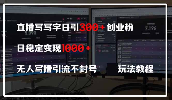 直播写写字日引300+创业粉，日稳定变现600+无人写播引流不封号，玩法教程-鼎誉项目网