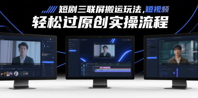 短剧三联屏搬运玩法，短剧搬运轻松过原创实操流程-鼎誉项目网
