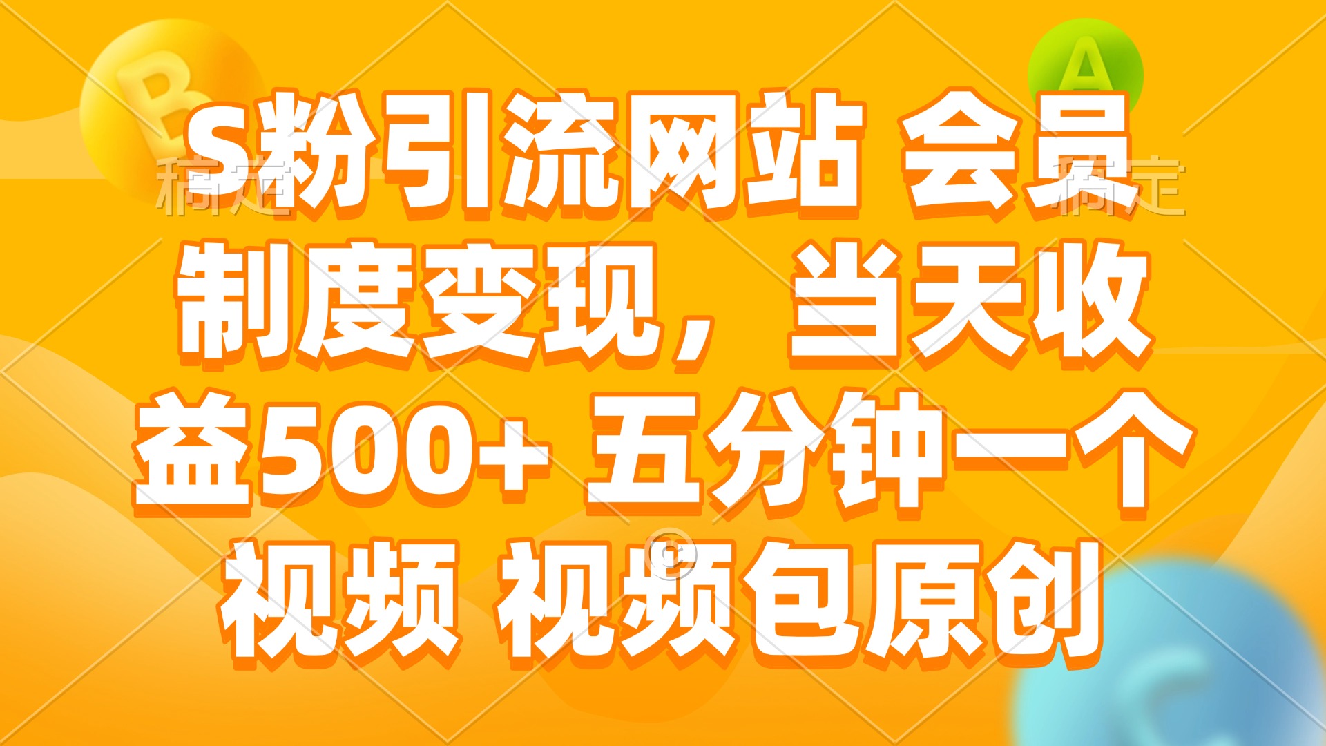 S粉引流网站 会员制度变现，当天收益500+ 五分钟一个视频 视频包原创-鼎誉项目网