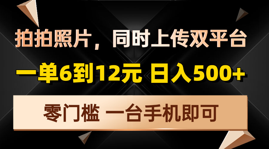 拍拍照片，同时上传双平台，一单6到12元，轻轻松松日入500+，零门槛，…-鼎誉项目网