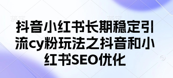 抖音小红书长期稳定引流cy粉玩法之抖音和小红书SEO优化-鼎誉项目网