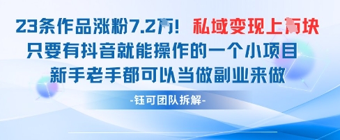 抖音私域项目23条作品涨粉7.2W，私域变现1W-鼎誉项目网