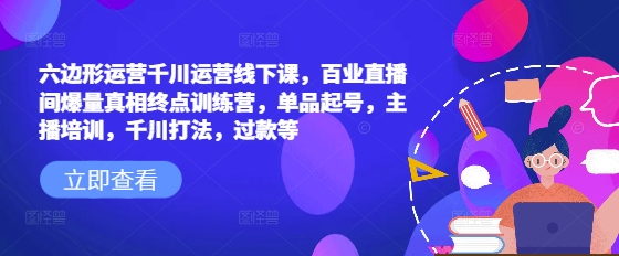 六边形运营千川运营线下课，百业直播间爆量真相终点训练营，单品起号，主播培训，千川打法，过款等-鼎誉项目网