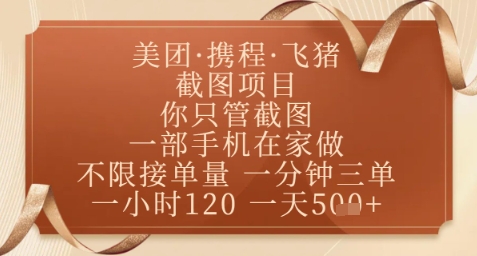 飞猪美团截图项目，你只管截图，一部手机在家做，正规平台无套路，一天5张+【揭秘】-鼎誉项目网