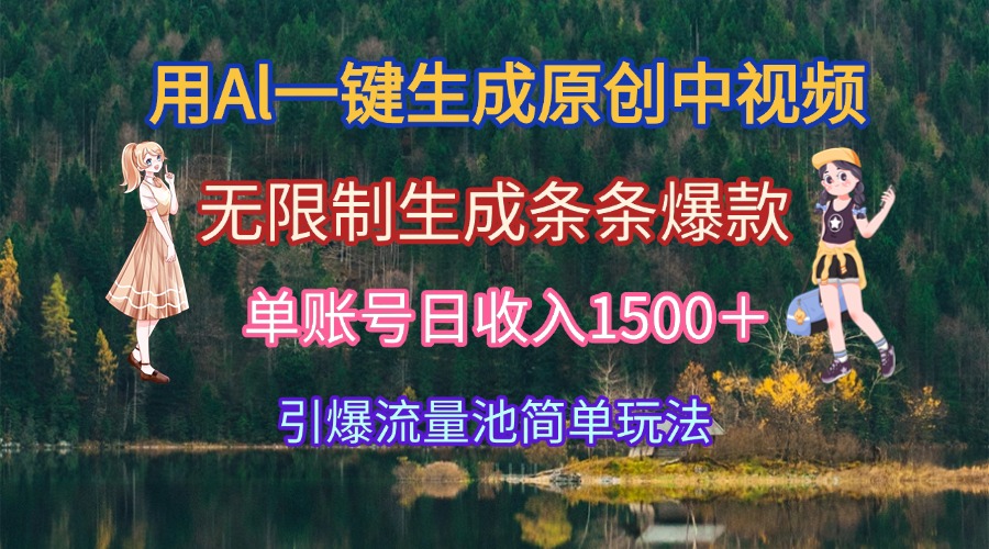 用Al一键生成原创中视频，无限制生成条条爆款，单账号日收入1500＋引爆…-鼎誉项目网