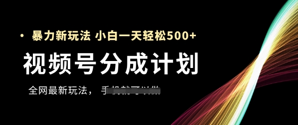 视频号分成计划，全网最暴力玩法，新手一天也能轻松5张+-鼎誉项目网