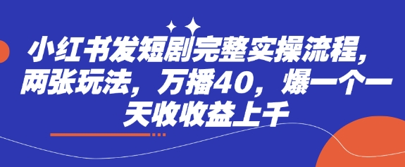 小红书发短剧完整实操流程，两张玩法，万播40，爆一个一天收收益上千-鼎誉项目网