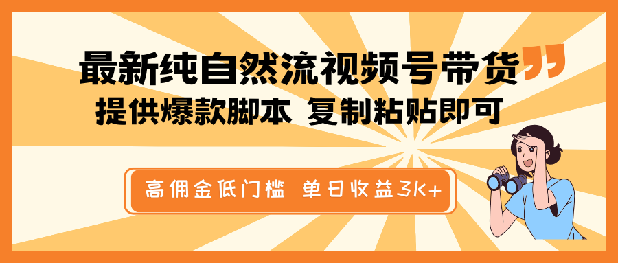 最新纯自然流视频号带货，提供爆款脚本简单 复制粘贴即可，高佣金低门槛，单日收益3K+-鼎誉项目网