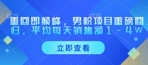 重回即颠峰，男粉项目重磅回归，平均每天销售额1-4W-鼎誉项目网