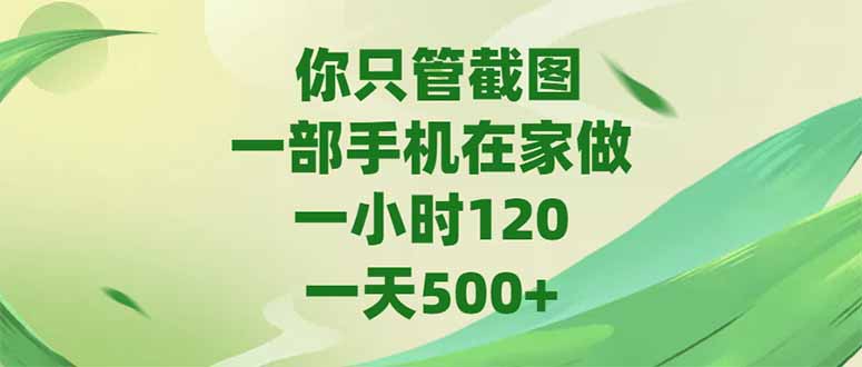 你只管截图，一部手机在家做，一小时120，-天500+-鼎誉项目网