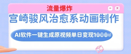 宫崎骏风治愈系动画制作，AI软件一键生成原创视频流量爆炸，单日变现多张，详细实操流程-鼎誉项目网