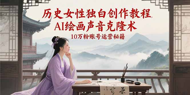 历史女性独白创作教程，AI绘画声音克隆术，10万粉账号运营秘籍-鼎誉项目网